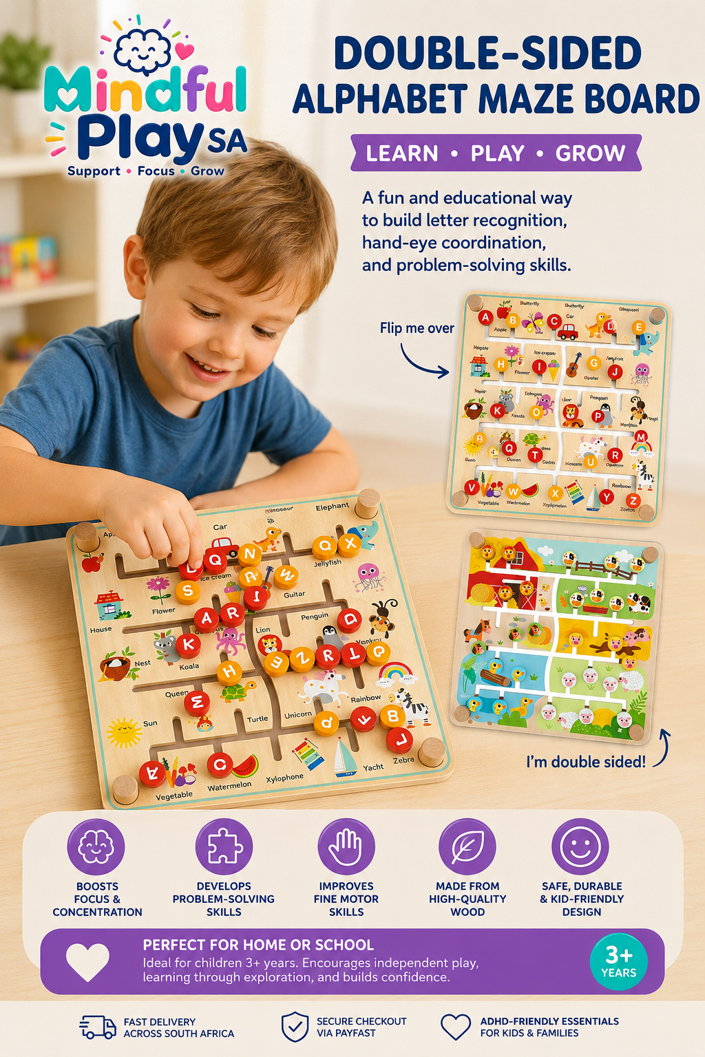 Double-Sided Alphabet & Farm Magnetic Maze Board.