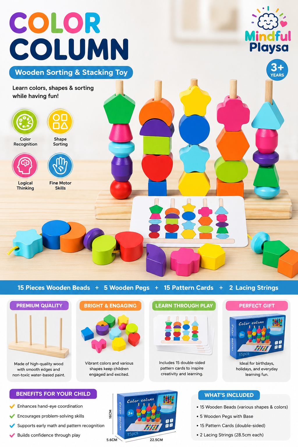 Color Column Wooden Sorting &Stacking toy