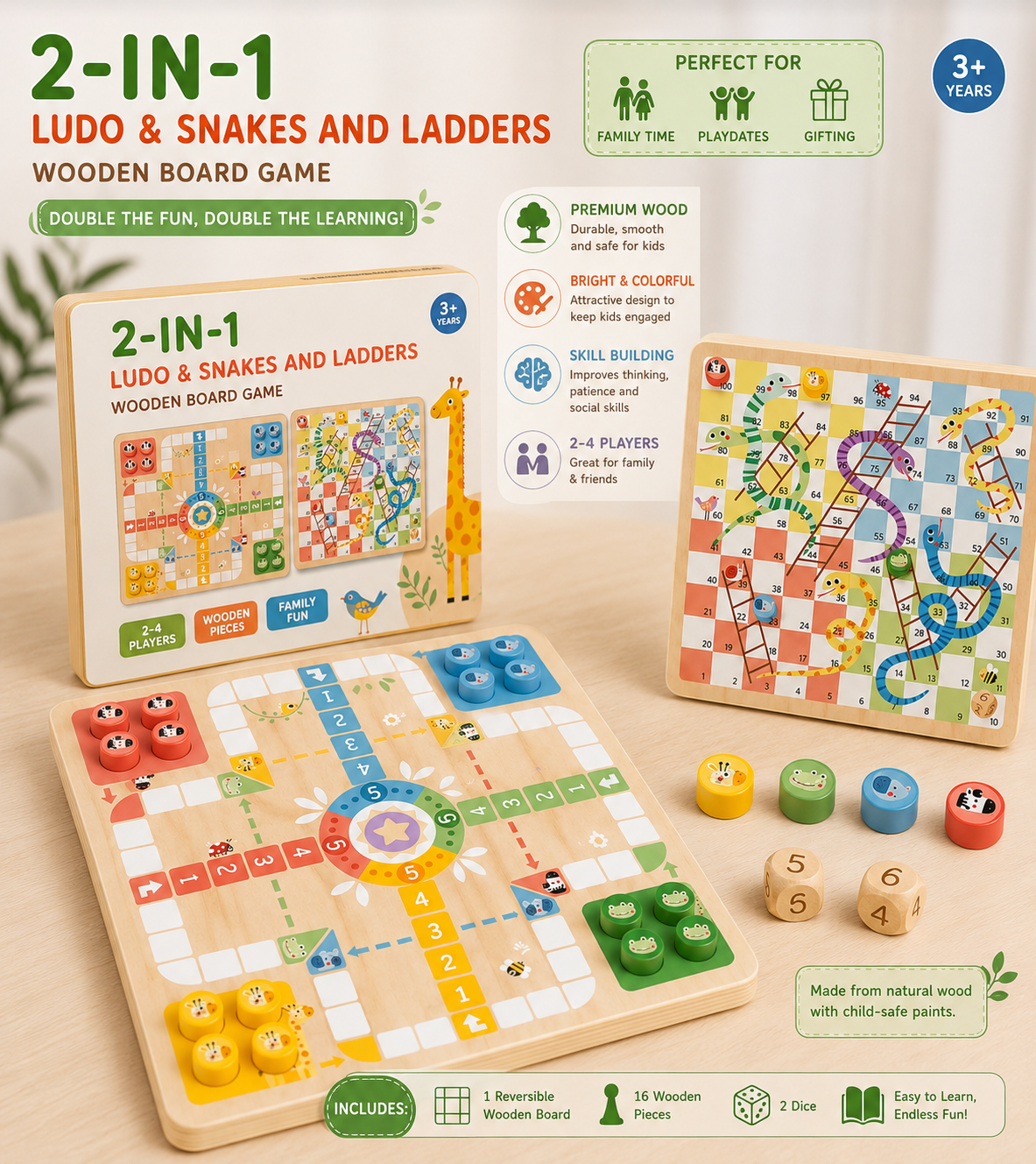 2-in-1 Luno & Snake and ladders.