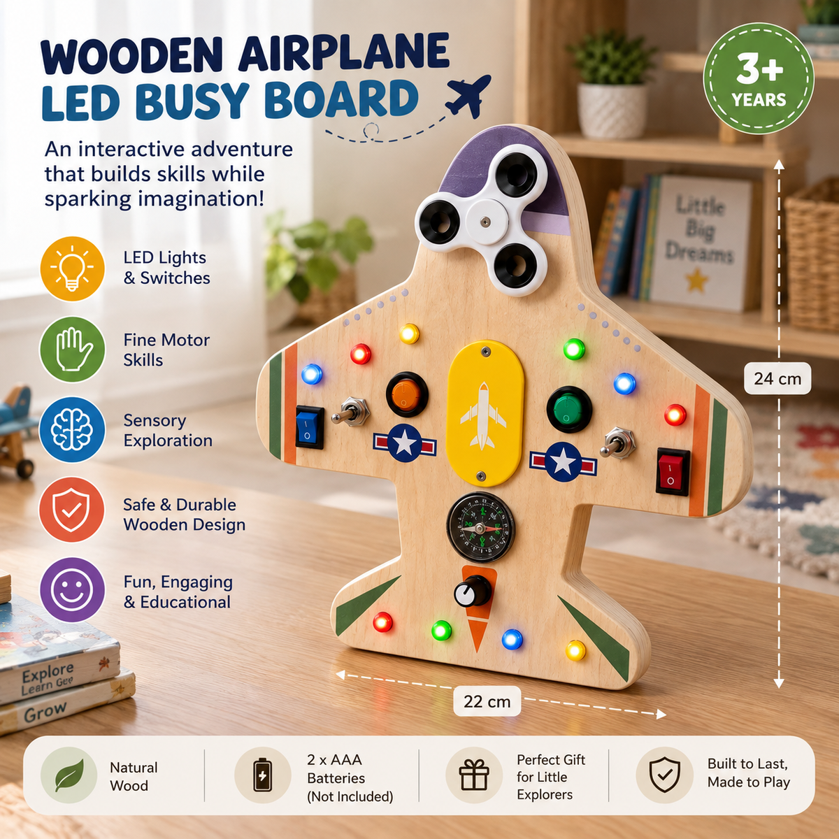 Wooden Airplane LED Busy Board.