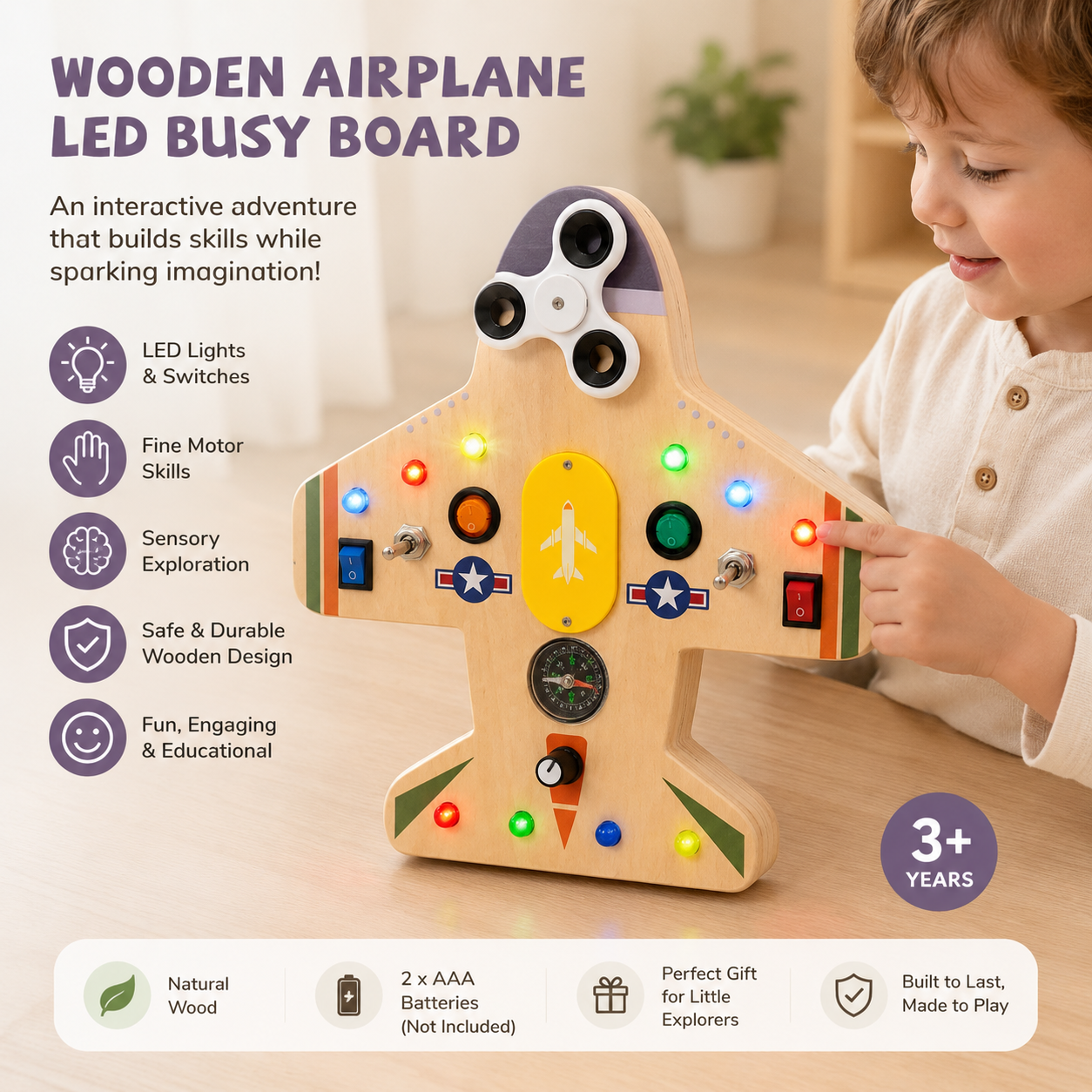 Wooden Airplane LED Busy Board